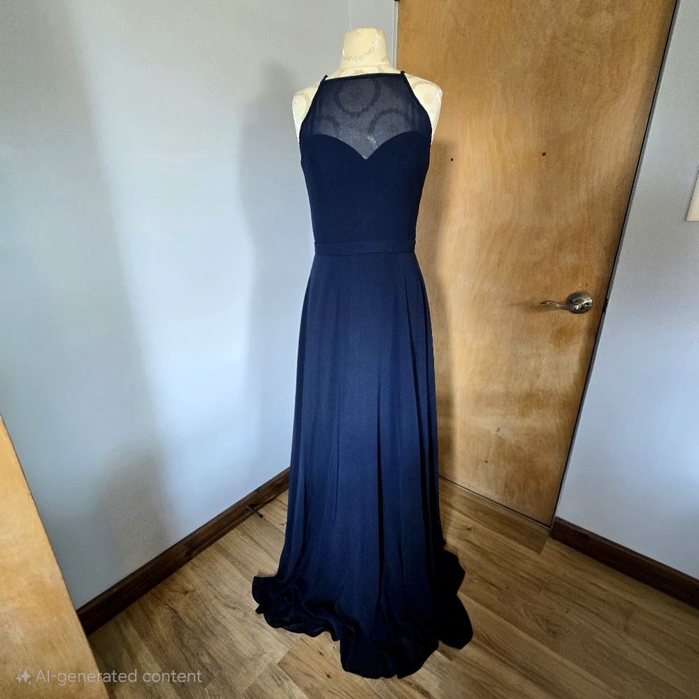 Bill Levkoff Elegant Dark Blue Bridesmaid Dress